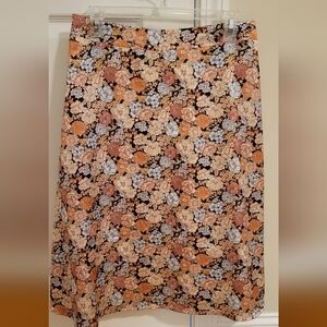 Mikarose Black and Orange Floral Midi Skirt